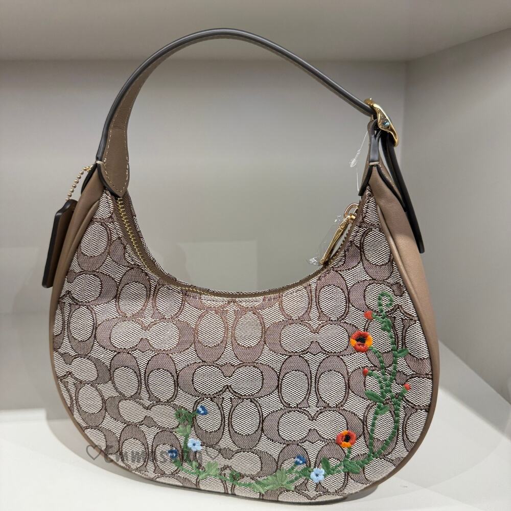 Coach Emily Shoulder Bag Signature Jacquard With Floral Embroidery CDX19 Oak Mul - Picture 4 of 15